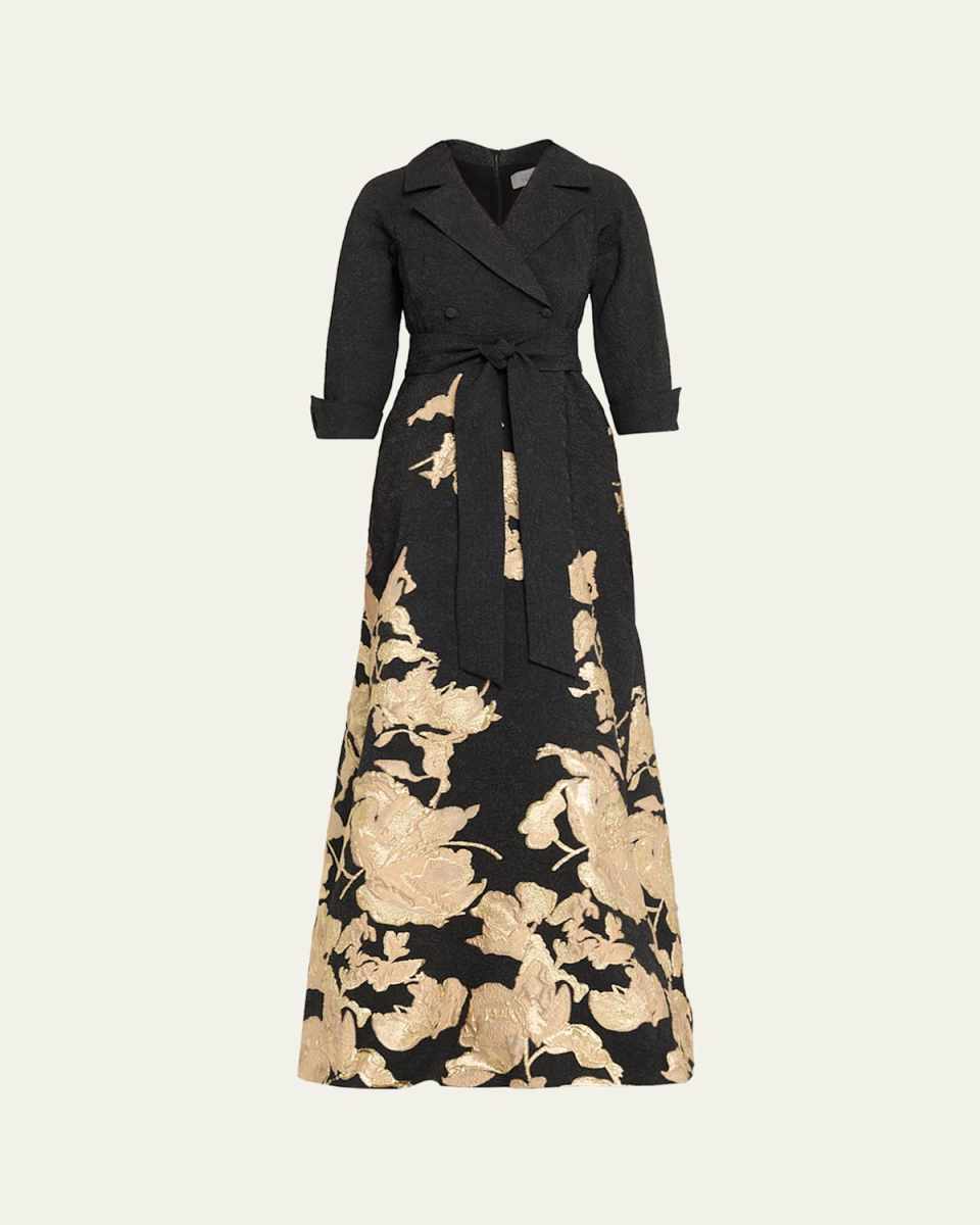 Metallic Floral Jacquard Shirt Gown